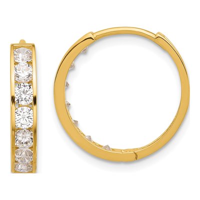 14K Yellow Gold 19mm CZ Huggie Hoop Earrings