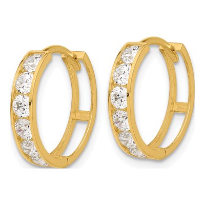 14K Yellow Gold 16mm CZ Huggie Hoop Earrings – view 2