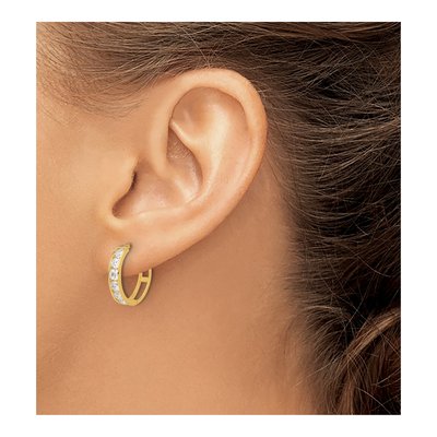 14K Yellow Gold 16mm CZ Huggie Hoop Earrings – view 3
