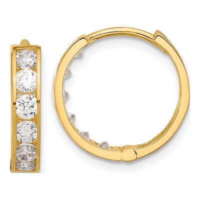 14K Yellow Gold 16mm CZ Huggie Hoop Earrings