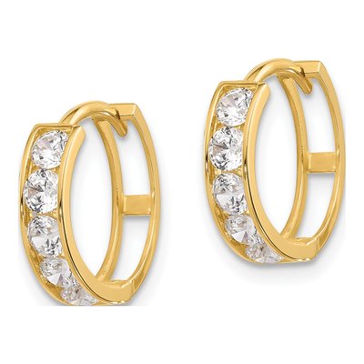 14K Yellow Gold 14mm CZ Huggie Hoop Earrings – view 2