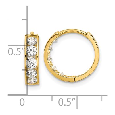 14K Yellow Gold 14mm CZ Huggie Hoop Earrings – view 4
