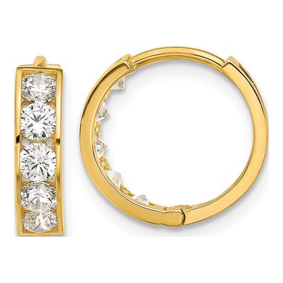 14K Yellow Gold 14mm CZ Huggie Hoop Earrings