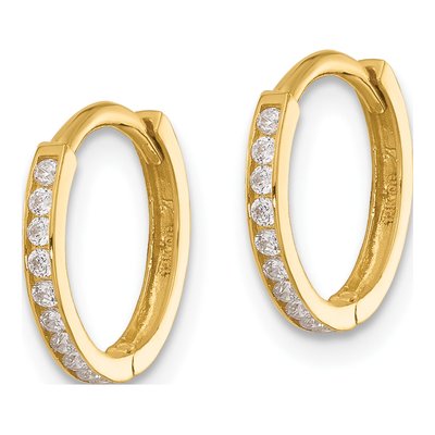 14K Yellow Gold 12mm CZ Diamond-Cut Huggie Hoop Earrings – view 2