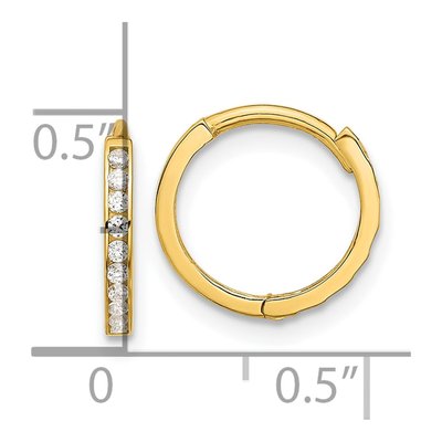 14K Yellow Gold 12mm CZ Diamond-Cut Huggie Hoop Earrings – view 4