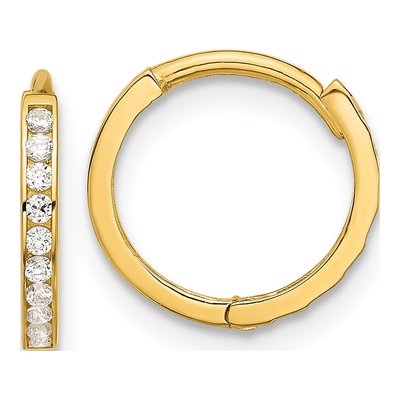 14K Yellow Gold 12mm CZ Diamond-Cut Huggie Hoop Earrings
