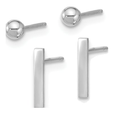 14K White Gold Ball & Bar Stud Earrings Set of 2 – view 2