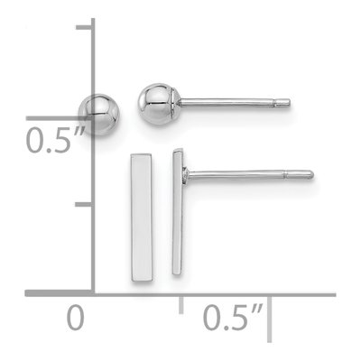 14K White Gold Ball & Bar Stud Earrings Set of 2 – view 4