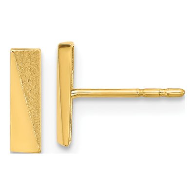 14K Yellow Gold Bar Stud Earrings
