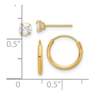 14K Yellow Gold CZ Stud & Endless Hoop Earring Set – view 4