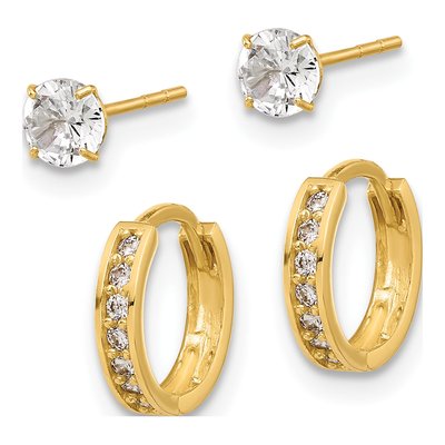 14K Yellow Gold CZ Post & Hoop Earring Set of 2 – view 2