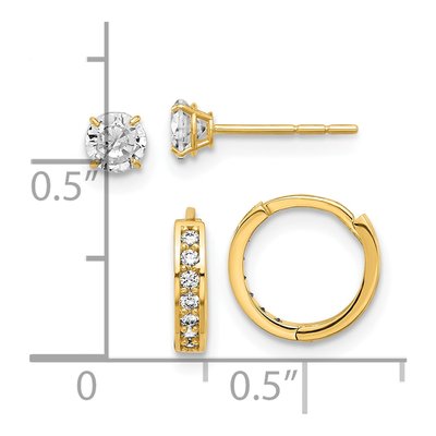 14K Yellow Gold CZ Post & Hoop Earring Set of 2 – view 4