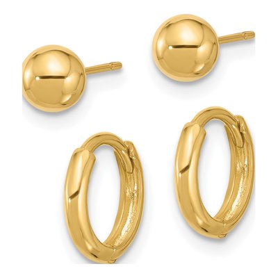 14K Yellow Gold Ball Stud & Hoop Earring Set – view 2