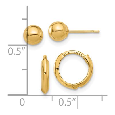 14K Yellow Gold Ball Stud & Hoop Earring Set – view 4