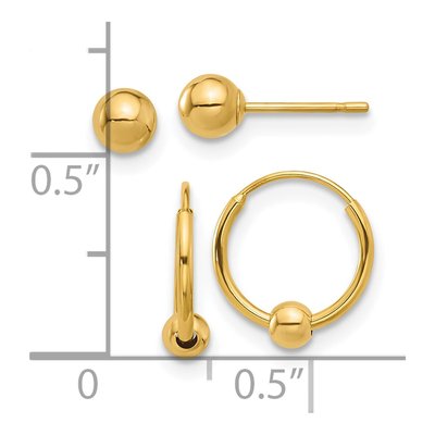 14K Yellow Gold Ball & Beaded Hoop Earring Set – view 4