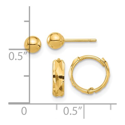 14K Yellow Gold Ball & Diamond-Cut Hoop Earring Set – view 4