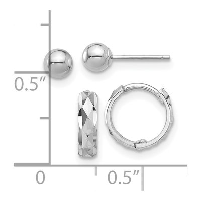 14K White Gold Ball & Diamond-Cut Hoop Earrings Set – view 4
