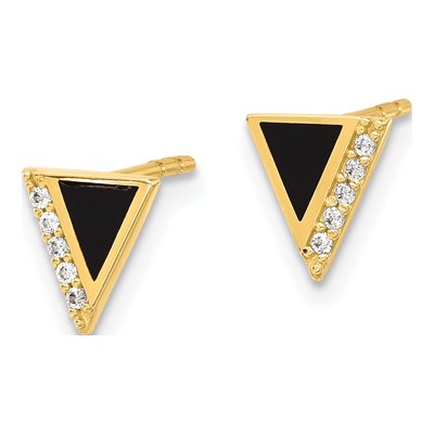 14K Yellow Gold Round CZ Epoxy Triangle Stud Earrings – view 2