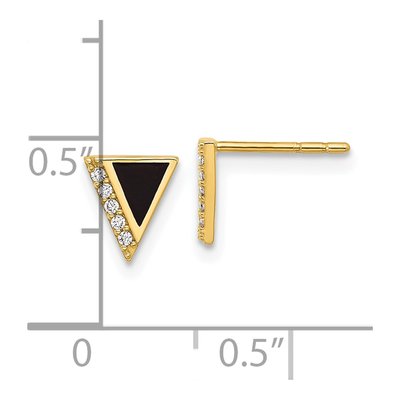 14K Yellow Gold Round CZ Epoxy Triangle Stud Earrings – view 4