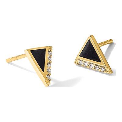 14K Yellow Gold Round CZ Epoxy Triangle Stud Earrings – view 5