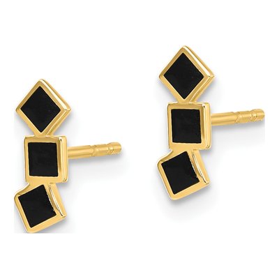 14K Yellow Gold Black Epoxy Square Stud Earrings – view 2