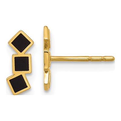 14K Yellow Gold Black Epoxy Square Stud Earrings