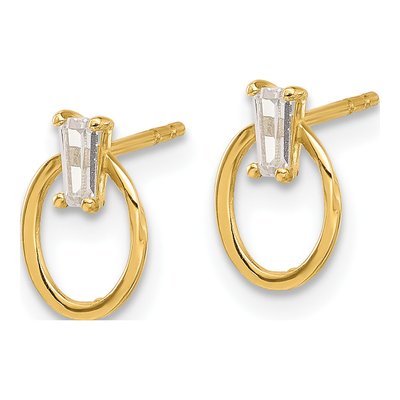 14K Yellow Gold CZ Baguette Oval Dangle Earrings – view 2