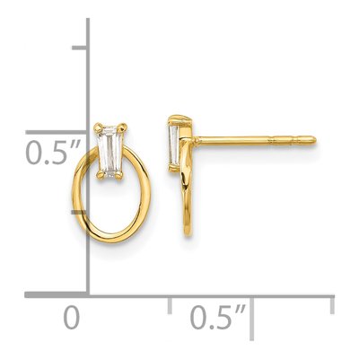 14K Yellow Gold CZ Baguette Oval Dangle Earrings – view 4