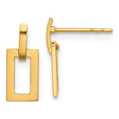 14K Yellow Gold Open Rectangle Dangle Earrings
