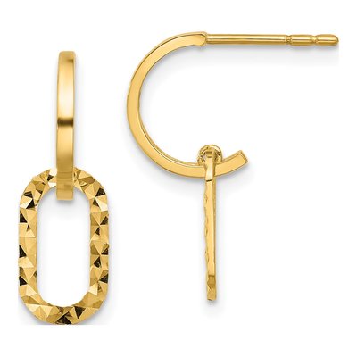 14K Yellow Gold Diamond-Cut J- Dangle Earrings