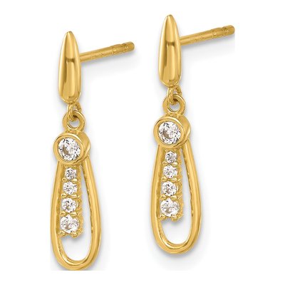 14K Yellow Gold CZ Teardrop Dangle Earrings – view 2