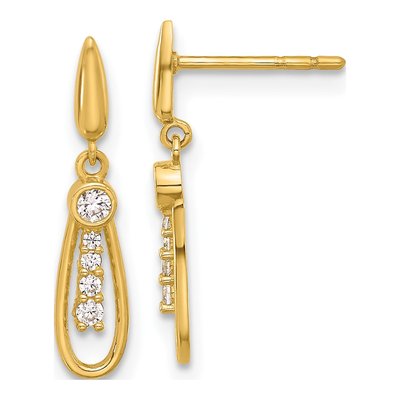 14K Yellow Gold CZ Teardrop Dangle Earrings
