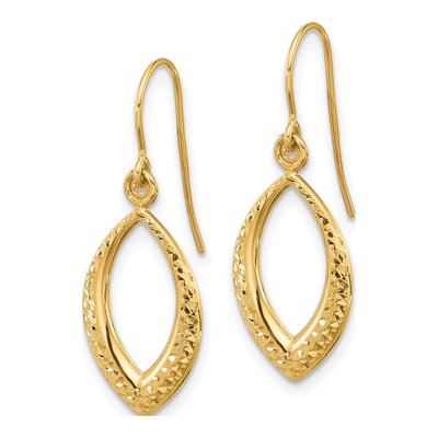 14K Yellow Gold Diamond-Cut Oval Dangle Earrings – view 2