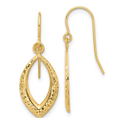 14K Yellow Gold Diamond-Cut Oval Dangle Earrings