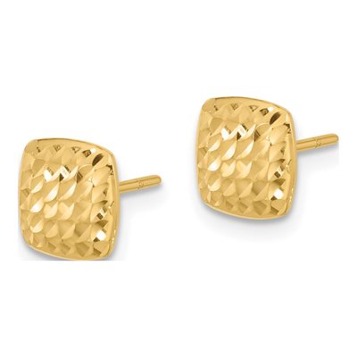 14K Yellow Gold Puffed Square Button Stud Earrings – view 2