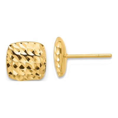 14K Yellow Gold Puffed Square Button Stud Earrings