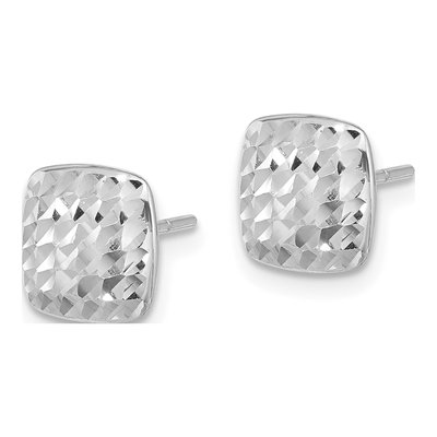 14K White Gold Diamond-Cut Button Stud Earrings – view 2