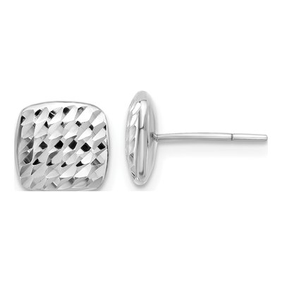 14K White Gold Diamond-Cut Button Stud Earrings