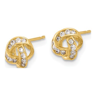 14K Yellow Gold Round CZ Love Knot Stud Earrings – view 2