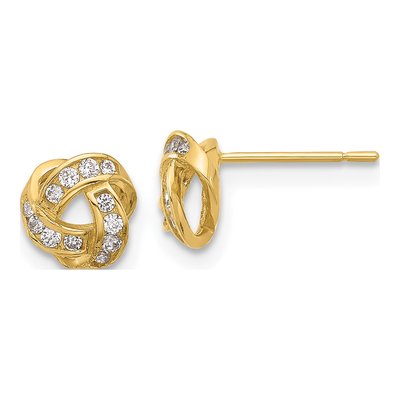 14K Yellow Gold Round CZ Love Knot Stud Earrings
