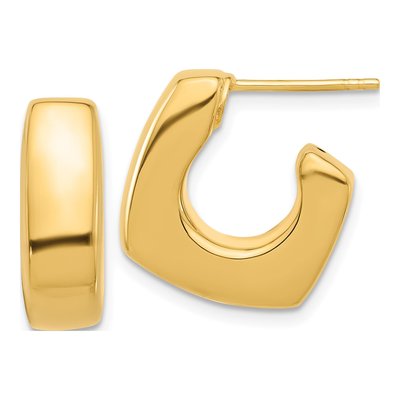 14K Yellow Gold 18mm Square J- Hoop Earrings