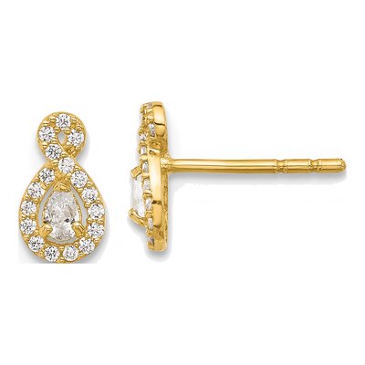 14K Yellow Gold Round CZ Infinity Stud Earrings
