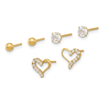 14K Yellow Gold 3-Pair CZ & Ball Stud Earring Set – view 2