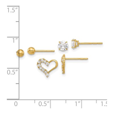 14K Yellow Gold 3-Pair CZ & Ball Stud Earring Set – view 4