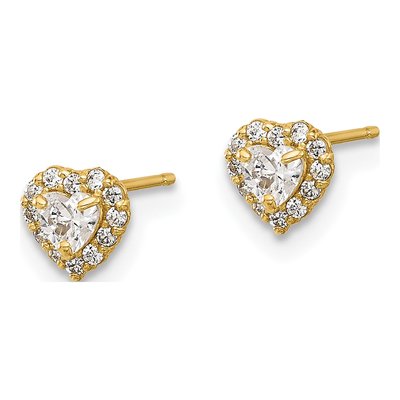 14K Yellow Gold Round CZ Halo Heart Stud Earrings – view 2