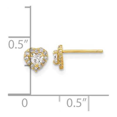 14K Yellow Gold Round CZ Halo Heart Stud Earrings – view 4