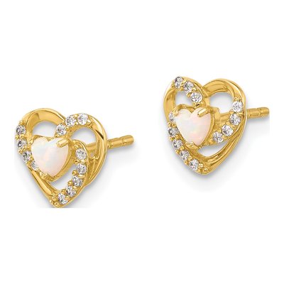14K Yellow Gold Round Lab-Created Opal & CZ Heart Stud Earrings – view 2