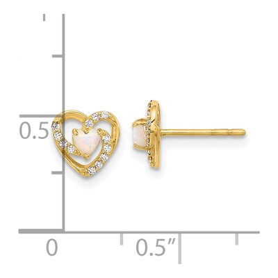 14K Yellow Gold Round Lab-Created Opal & CZ Heart Stud Earrings – view 4