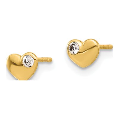14K Yellow Gold Round CZ Heart Stud Earrings – view 2