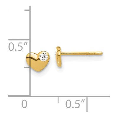 14K Yellow Gold Round CZ Heart Stud Earrings – view 4